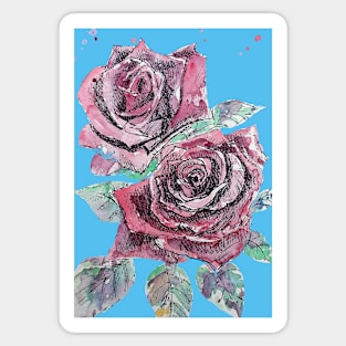 Red Rose Watercolor Painting on Blue Sticker